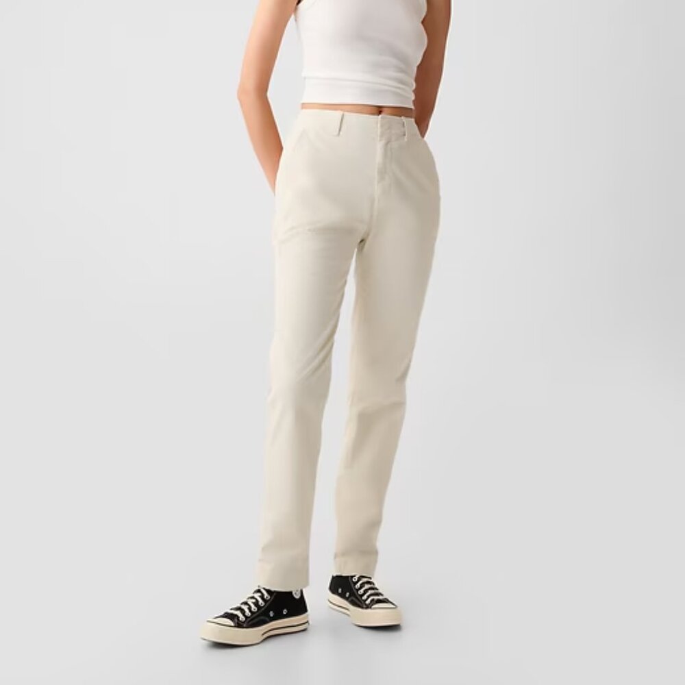 High-Rise Straight Leg Pants in Cream